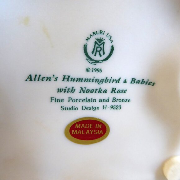 1995 ALLEN’S HUMMINGBIRD & BABIES WITH NOOTKA ROSE PORCELAIN BRONZE FIGURE USED - Picture 14 of 14